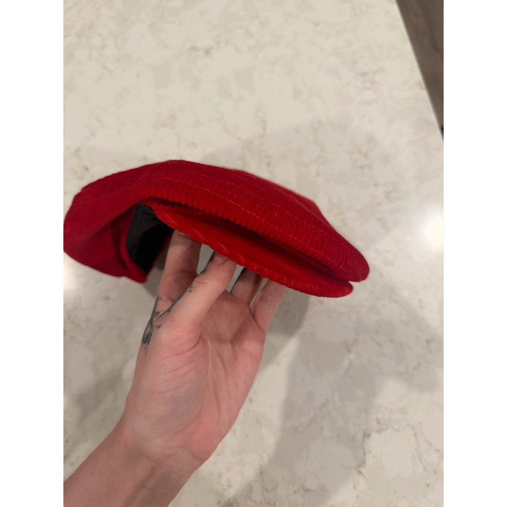Vintage Red Corduroy Flat Cap Newsboy Ivy Driving Mens Cabbie Hat One Size retro